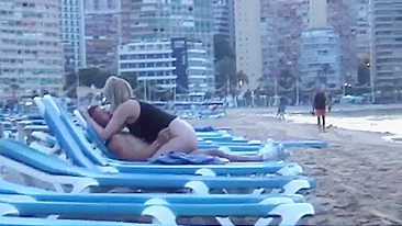 Horny amateur couple caught fucking on a Spanish beach