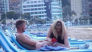 Horny amateur couple caught fucking on a Spanish beach
