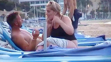 Horny amateur couple caught fucking on a Spanish beach