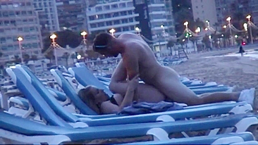 Horny amateur couple caught fucking on a Spanish beach