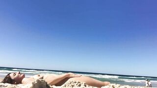 Sexy Nudist Woman With Saggy Tits Films Herself On The Beach