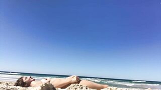 Sexy Nudist Woman With Saggy Tits Films Herself On The Beach