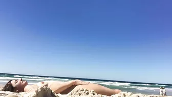 Sexy Nudist Woman With Saggy Tits Films Herself On The Beach