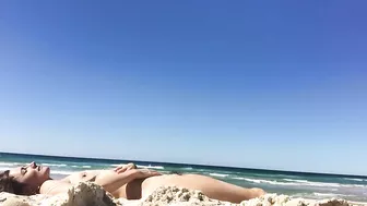 Sexy Nudist Woman With Saggy Tits Films Herself On The Beach