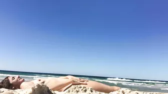 Sexy Nudist Woman With Saggy Tits Films Herself On The Beach