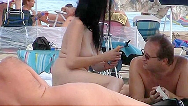 French Nudist Woman With Natural Big Boobs Filmed At The Beach