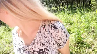 Beautiful blonde girlfriend sucks and fucks outdoor in the woods