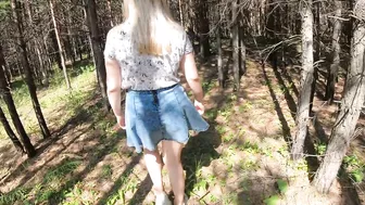 Beautiful blonde girlfriend sucks and fucks outdoor in the woods