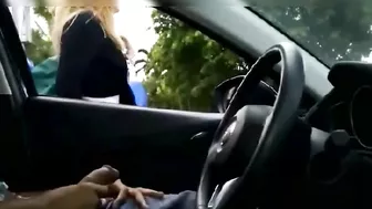 Black man flashing dick in car gets a free handjob from a blonde