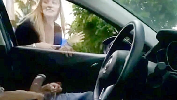 Black man flashing dick in car gets a free handjob from a blonde