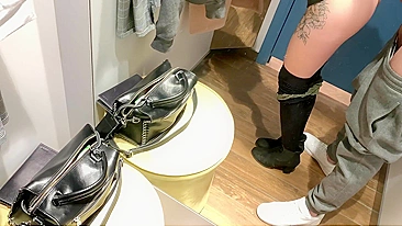 Amateur couple fast public sex in the dressing room afraid to get caught