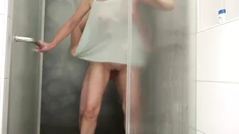 Horny mature wife with small tits banged by neighbor in shower