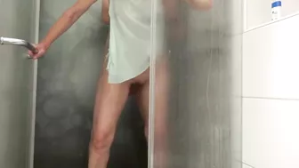 Horny mature wife with small tits banged by neighbor in shower