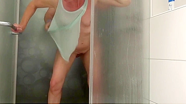 Horny mature wife with small tits banged by neighbor in shower