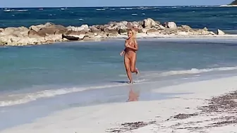 Beautiful, Busty, And Sweaty Nude Female Sprints On Sandy Shore
