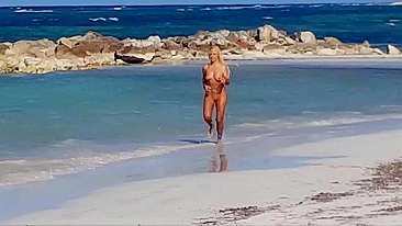 Beautiful, Busty, And Sweaty Nude Female Sprints On Sandy Shore