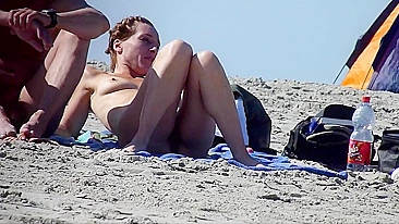 Sultry Nudist With Bald, Seductive Quim At The Shore