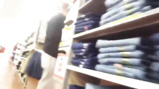 Daring Wife with Mini Upskirt Flashing Nude in Public Store