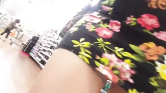 Daring Wife with Mini Upskirt Flashing Nude in Public Store