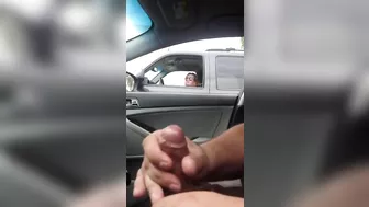 Hot Milf Peeps At Horny Dude Jizzing In Car With Lustful Eyes