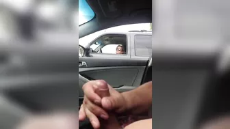 Hot Milf Peeps At Horny Dude Jizzing In Car With Lustful Eyes