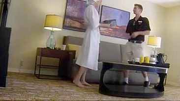 Girl Flashing Nude To Charming Roomservice Gentleman