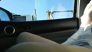 Exhibitionist Girl Flashes Pussy and Tits on Highway to Drivers