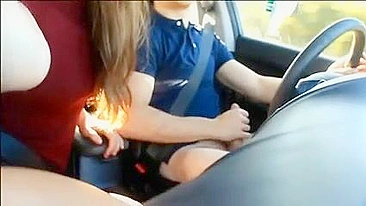 Horny Blowjob In The Car While He Drives Recklessly