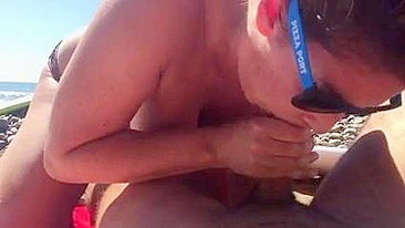 Hotwife Gives Balls-Deep Head, Swallows Creamy Cum On Beach