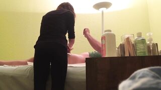 Hidden Cam at Wax Salon Girl Rubs Hard Dick of Customer