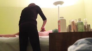 Hidden Cam at Wax Salon Girl Rubs Hard Dick of Customer