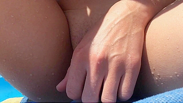 Pussy close up nude woman masturbating on beach