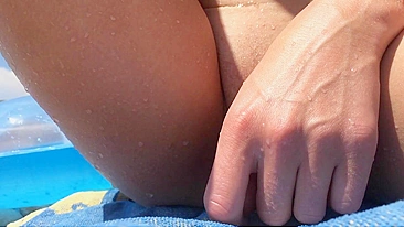 Pussy close up nude woman masturbating on beach
