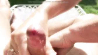 Wife doing a handjob outdoor with cumming - real public exposure and fucking in public video.