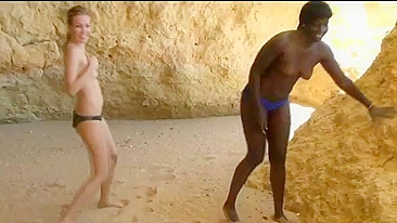 Hot Threesome, Fucking At The Beach, White And Black Girl Banging