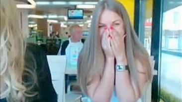 Two Stunning Topless Babes Flaunting Their Hot Assets In A Public Spot