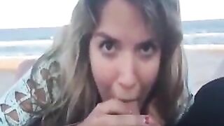 Scorching Hot Cumshot Facial On Beach With Mom's Tease And Blowjob!