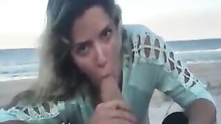 Scorching Hot Cumshot Facial On Beach With Mom's Tease And Blowjob!