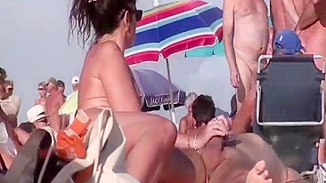 Public nudist beach amateur couple masturbating and fucking