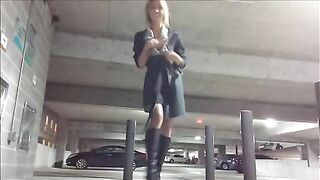 Cute Chick Exposing and Masturbating in Public Parking