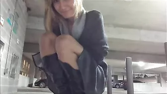 Cute Chick Exposing and Masturbating in Public Parking