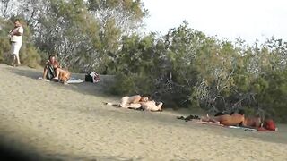 Swinger couples making sex on Spanish beach with nudists