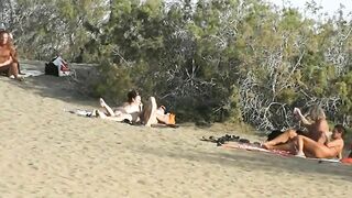Swinger couples making sex on Spanish beach with nudists