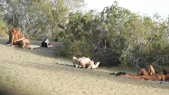 Swinger couples making sex on Spanish beach with nudists