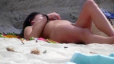 Brunette Woman with Hairy Pussy Nude at the Beach