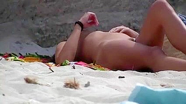 Brunette Woman with Hairy Pussy Nude at the Beach