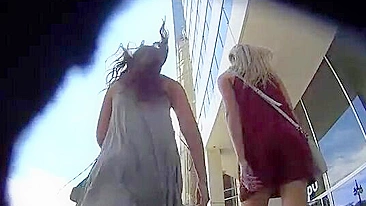 Candid camera filming two hot girls flashing nude asses no panties