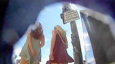 Candid camera filming two hot girls flashing nude asses no panties