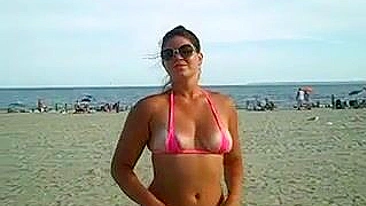 Girl Shows Her Pussy and Ass in Tight Bikini at the Beach