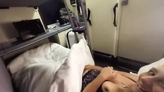 Couple secretly doing oral sex in compartment coach in public train
